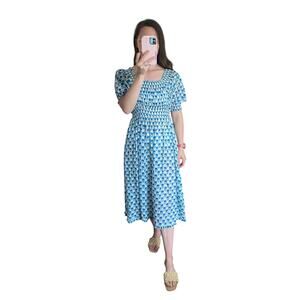 EDDY Smocked Block Print Cotton Puff Sleeve Midi Dress Coverup Tuckernuck XS